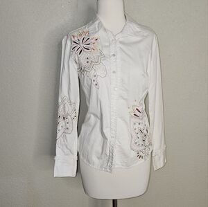 Vintage embroidered button-down shirt blouse Size Small